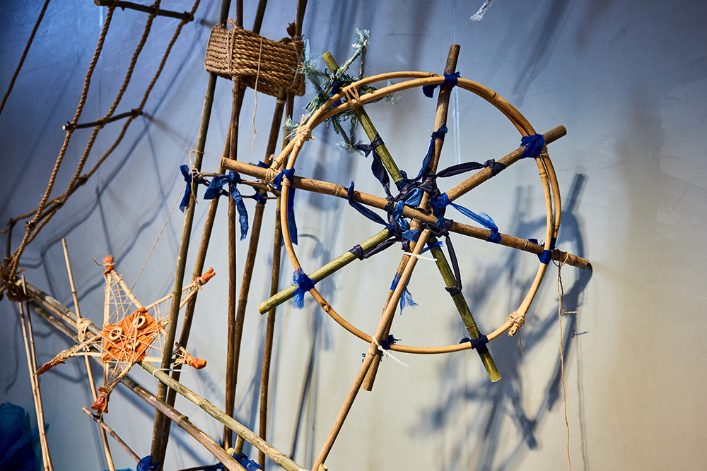 Bamboo and ropes made to look like ship rigging