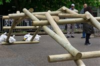 The Bridge kit is made of wooden poles which slot together to make a self-supporting structure