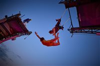 How can you get across a broken bridge? Acrobats attempt to bridge the gap